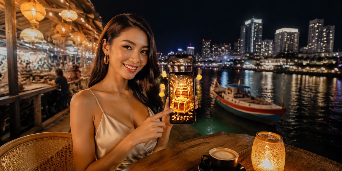Pengguna Malaysia menggunakan aplikasi kasino mudah alih m2u di telefon pintar Android